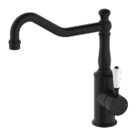 Nero York Kitchen Mixer Hook Spout With White Porcelain Lever Matte Black | NR69210701MB