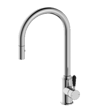Nero York Pull Out Sink Mixer With Vegie Spray Function With Black Porcelain Lever Chrome | NR69210803CH