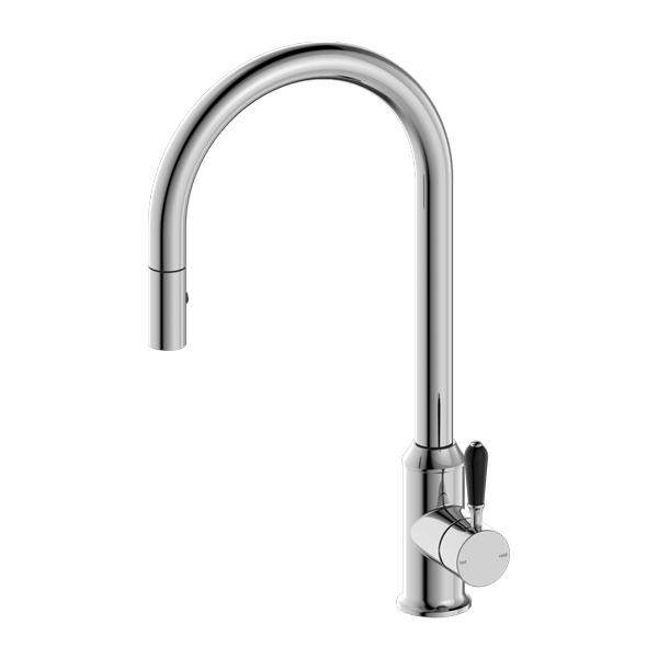 Nero York Pull Out Sink Mixer With Vegie Spray Function With Black Porcelain Lever Chrome | NR69210803CH