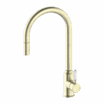 Nero York Pull Out Sink Mixer With Vegie Spray Function With White Porcelain Lever Aged Brass | NR69210801AB
