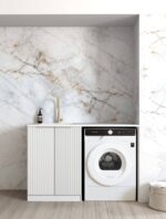 Noosa Fluted White Base Laundry Cabinet with 1300mm Cloudy Carrara Top