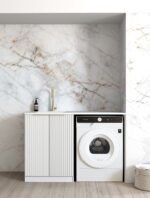 Noosa Fluted White Base Laundry Cabinet with 1300mm Cloudy Carrara Top