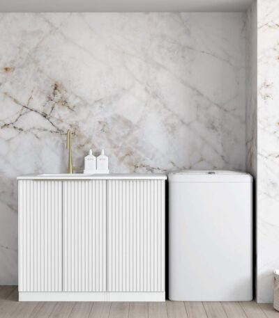 Noosa White Base Laundry Cabinet with Stone Top and Sink 1060x600x900