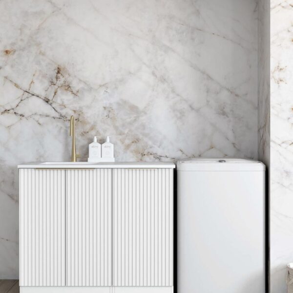 Noosa White Base Laundry Cabinet with Stone Top and Sink 1060x600x900