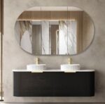 OTTI BO1500B BONDI CURVE WALL HUNG VANITY 1500 BLACK OAK - Urban Designs Bathroom and Kitchen