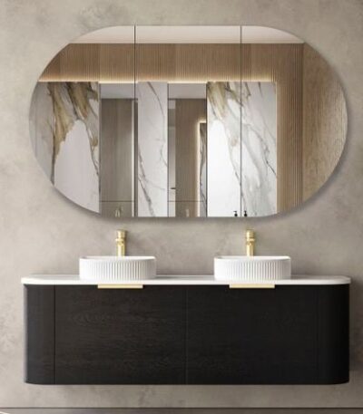 OTTI BO1500B BONDI CURVE WALL HUNG VANITY 1500 BLACK OAK - Urban Designs Bathroom and Kitchen
