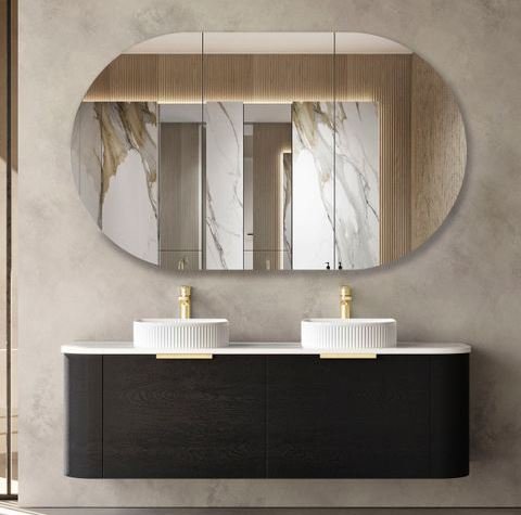 OTTI BO1500B BONDI CURVE WALL HUNG VANITY 1500 BLACK OAK - Urban Designs Bathroom and Kitchen