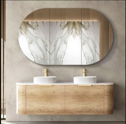 OTTI BO1500N BONDI CURVE WALL HUNG VANITY 1500 NATURAL OAK - Urban Designs Bathroom and Kitchen