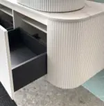 OTTI BO1500W BONDI FLUTED CURVE WALL HUNG VANITY 1500 SATIN WHITE - Urban Designs Bathroom and Kitchen