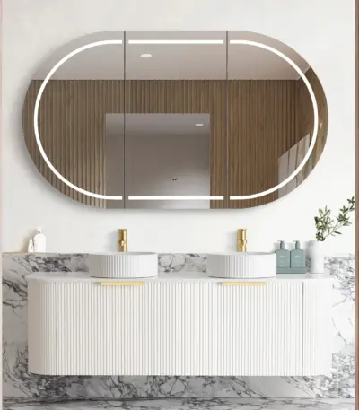 OTTI BO1500W BONDI FLUTED CURVE WALL HUNG VANITY 1500 SATIN WHITE - Urban Designs Bathroom and Kitchen