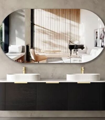 OTTI BO1800B BONDI CURVE WALL HUNG VANITY 1800 BLACK OAK - Urban Designs Bathroom and Kitchen