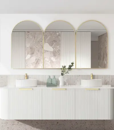 OTTI BO1800W BONDI FLUTED CURVE WALL HUNG VANITY 1800 SATIN WHITE - Urban Designs Bathroom and Kitchen