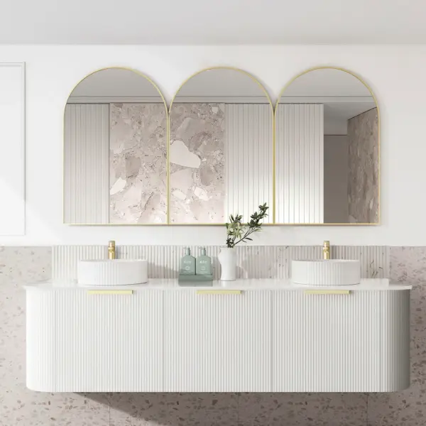 OTTI BO1800W BONDI FLUTED CURVE WALL HUNG VANITY 1800 SATIN WHITE - Urban Designs Bathroom and Kitchen