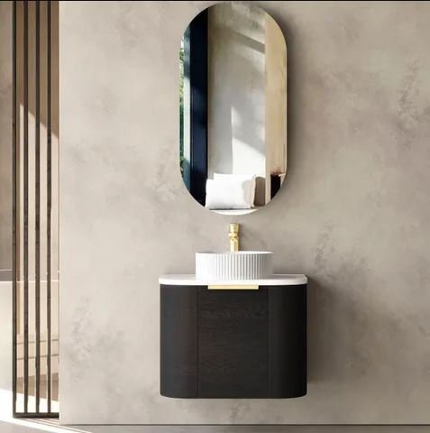 OTTI BO600B BONDI CURVE WALL HUNG VANITY 600 BLACK OAK - Urban Designs Bathroom and Kitchen