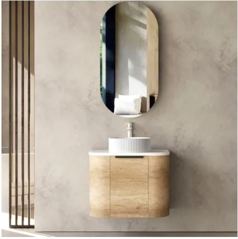 OTTI BO600N BONDI CURVE WALL HUNG VANITY 600 NATURAL OAK - Urban Designs Bathroom and Kitchen