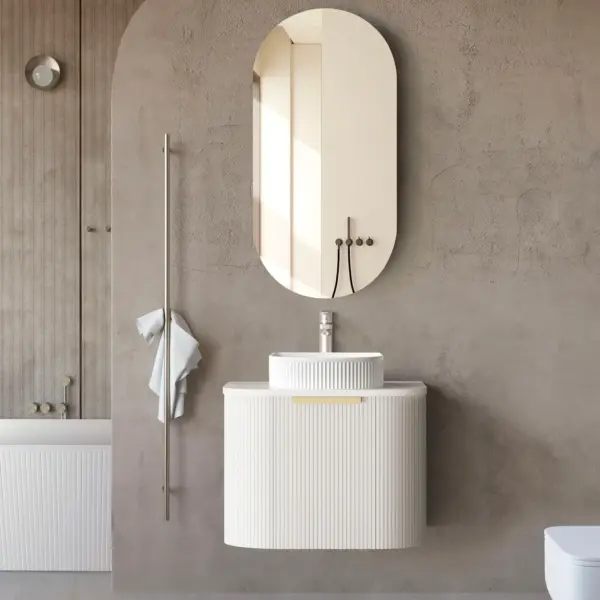 OTTI BO600W BONDI FLUTED CURVE WALL HUNG VANITY 600 SATIN WHITE - Urban Designs Bathroom and Kitchen