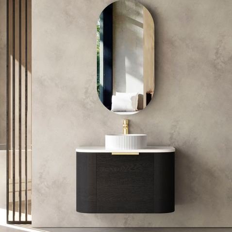 OTTI BO750B BONDI CURVE WALL HUNG VANITY 750 BLACK OAK - Urban Designs Bathroom and Kitchen