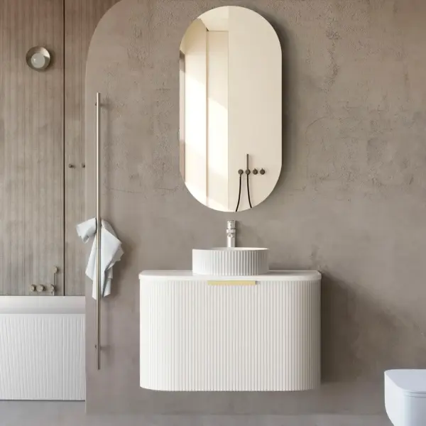 OTTI BO750W BONDI FLUTED CURVE WALL HUNG VANITY 750 SATIN WHITE - Urban Designs Bathroom and Kitchen