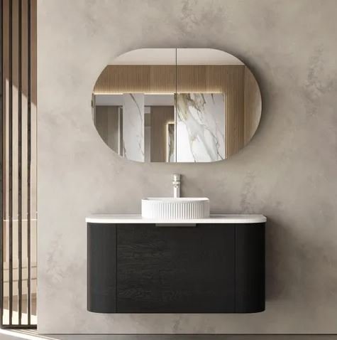 OTTI BO900B BONDI CURVE WALL HUNG VANITY 900 BLACK OAK - Urban Designs Bathroom and Kitchen