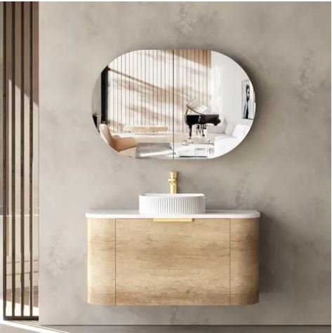 OTTI BO900N BONDI CURVE WALL HUNG VANITY 900 NATURAL OAK - Urban Designs Bathroom and Kitchen