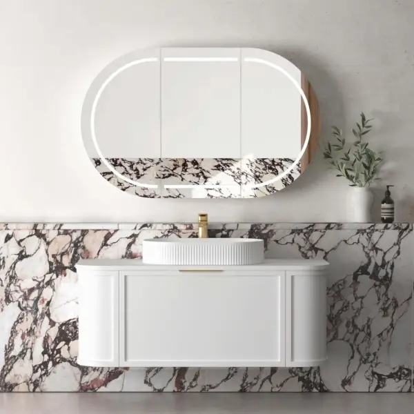 OTTI BOH1200W HAMPSHIRE CURVE WALL HUNG VANITY 1200 SATIN WHITE - Urban Designs Bathroom and Kitchen