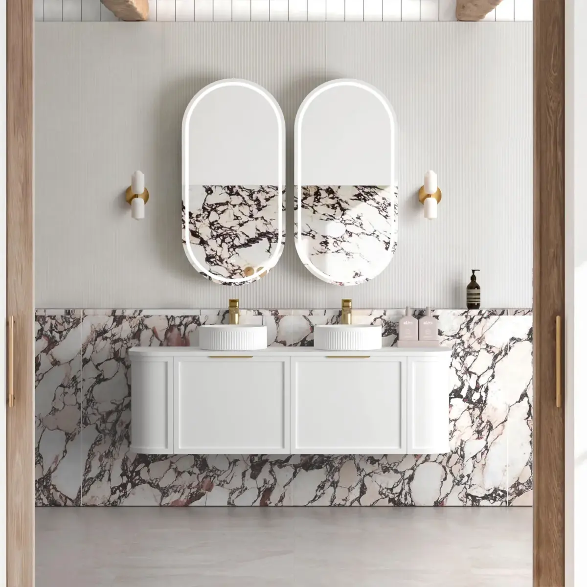 OTTI BOH1500W HAMPSHIRE CURVE WALL HUNG VANITY 1500 SATIN WHITE - Urban Designs Bathroom and Kitchen