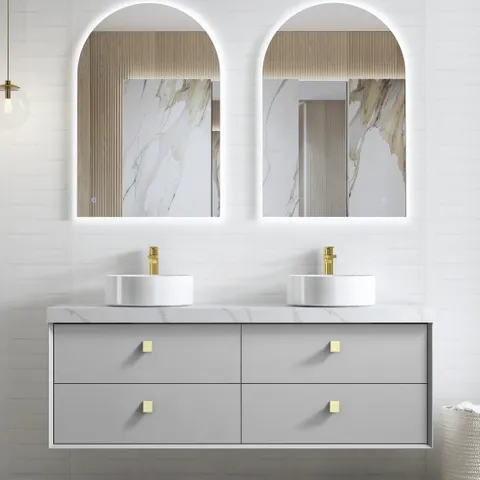 OTTI BS1500LG BOSTON BEVEL EDGE WALL HUNG VANITY 1500 LIGHT GREY - Urban Designs Bathroom and Kitchen