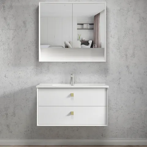OTTI BS900W BOSTON BEVEL EDGE WALL HUNG VANITY 900 MATTE WHITE - Urban Designs Bathroom and Kitchen