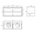 OTTI BY1200B-D BYRON DOUBLE BOWL WALL HUNG VANITY 1200 BLACK OAK - Urban Designs Bathroom and Kitchen