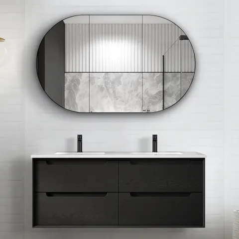 OTTI BY1200B-D BYRON DOUBLE BOWL WALL HUNG VANITY 1200 BLACK OAK - Urban Designs Bathroom and Kitchen