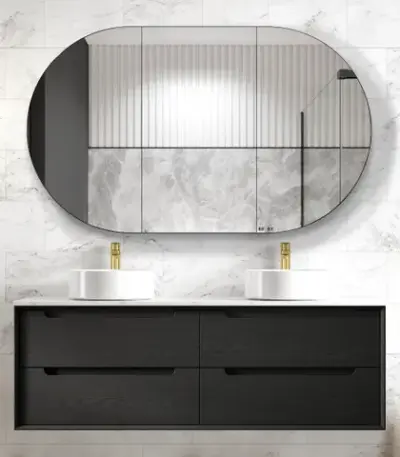 OTTI BY1500B BYRON WALL HUNG VANITY 1500 BLACK OAK - Urban Designs Bathroom and Kitchen