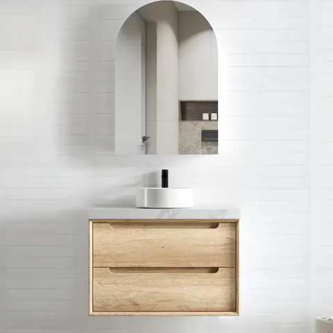OTTI BY750N BYRON WALL HUNG VANITY 750 NATURAL OAK - Urban Designs Bathroom and Kitchen