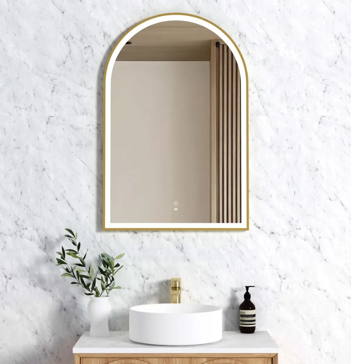 OTTI LED-AR9060G LED MIRROR ARCHIE 900X600 METAL FRAME BRUSHED GOLD - Urban Designs Bathroom and Kitchen