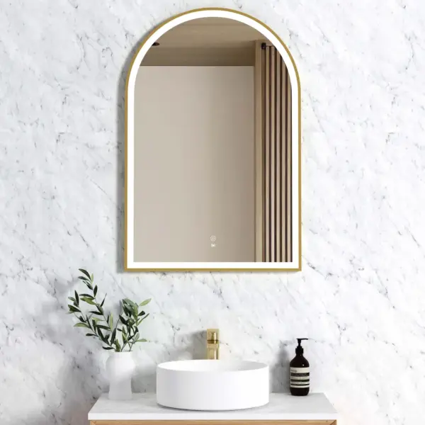 OTTI LED-AR9060G LED MIRROR ARCHIE 900X600 METAL FRAME BRUSHED GOLD - Urban Designs Bathroom and Kitchen