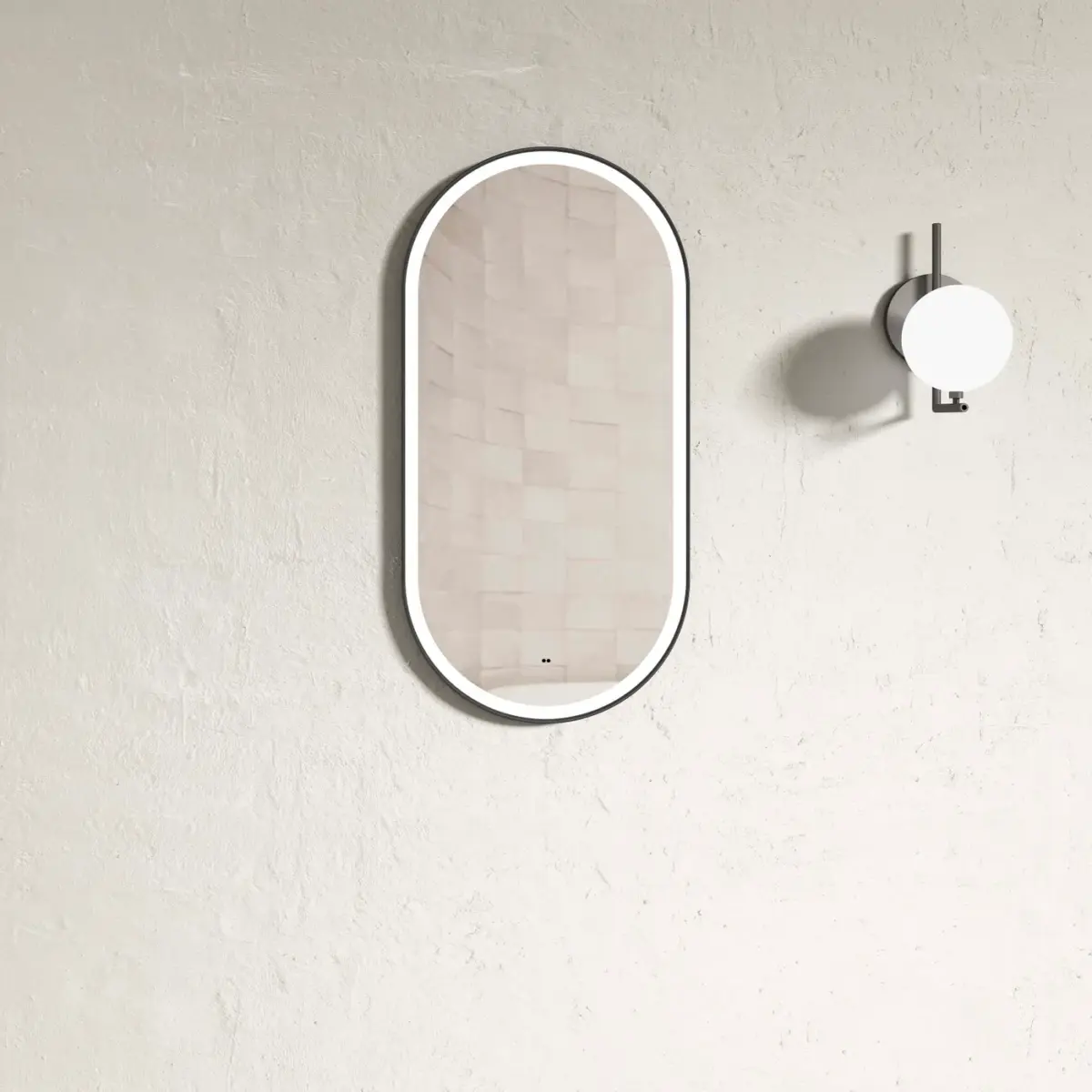 OTTI LED-MF9045BT BRIGHTON OVAL TUFFI LED GLASS MIRROR METAL FRAMED 900X450MM BLACK - Urban Designs Bathroom and Kitchen