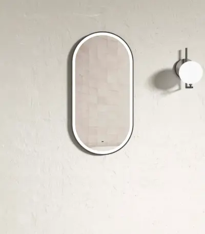 OTTI LED-MF9045BT BRIGHTON OVAL TUFFI LED GLASS MIRROR METAL FRAMED 900X450MM BLACK - Urban Designs Bathroom and Kitchen