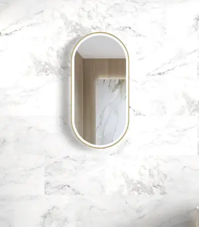 OTTI LED-MF9045G OVAL LED MIRROR METAL FRAMED 900 BRUSHED GOLD - Urban Designs Bathroom and Kitchen