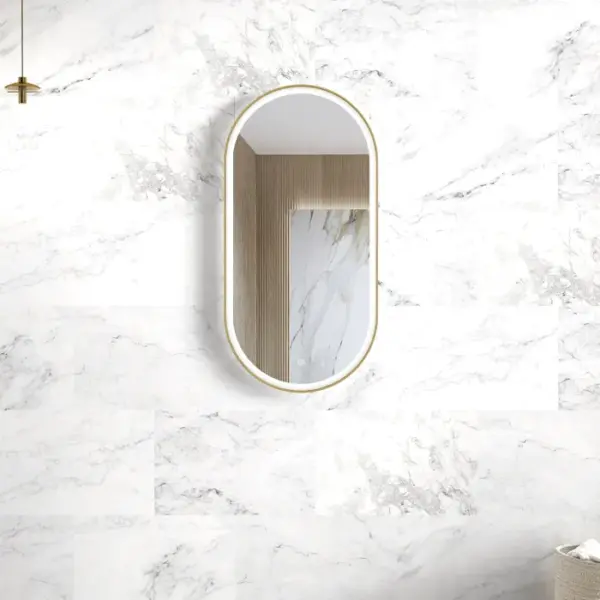 OTTI LED-MF9045G OVAL LED MIRROR METAL FRAMED 900 BRUSHED GOLD - Urban Designs Bathroom and Kitchen