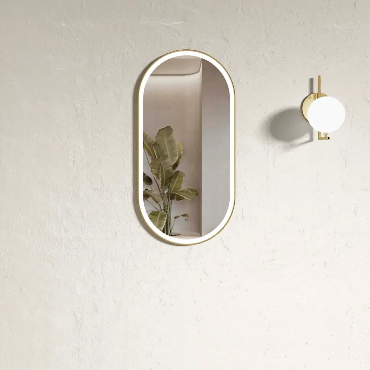 OTTI LED-MF9045GT BRIGHTON OVAL TUFFI LED GLASS MIRROR METAL FRAMED 900X450MM BRUSHED GOLD - Urban Designs Bathroom and Kitchen