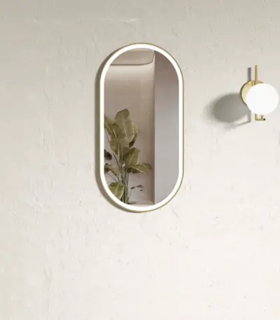 OTTI LED-MF9045GT BRIGHTON OVAL TUFFI LED GLASS MIRROR METAL FRAMED 900X450MM BRUSHED GOLD - Urban Designs Bathroom and Kitchen