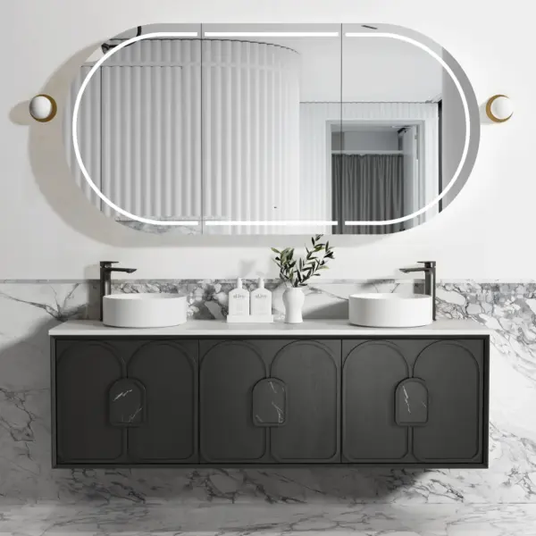 OTTI LGM1800B LAGUNA MARK II WALL HUNG VANITY 1800 BLACK OAK WITH MARBLE INSERT - Urban Designs Bathroom and Kitchen