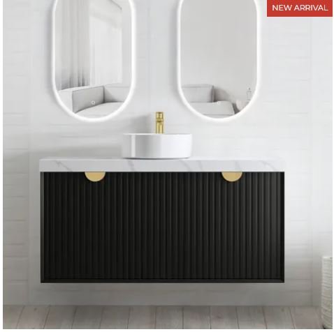 OTTI MA1200B MARLO WAVE BOARD WALL HUNG VANITY 1200 MATTE BLACK - Urban Designs Bathroom and Kitchen