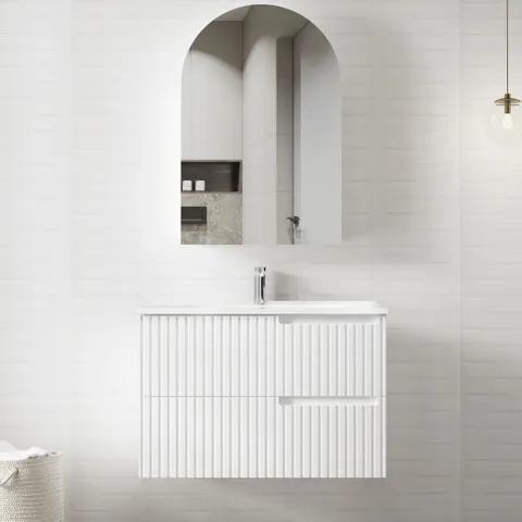 OTTI NS900W NOOSA WAVE BOARD WALL HUNG VANITY 900 MATTE WHITE - Urban Designs Bathroom and Kitchen