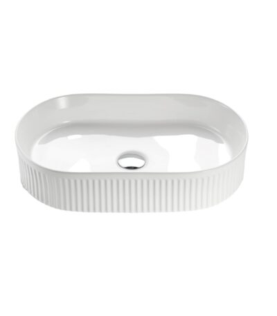 Oval Above Counter Ceramic Basin Ultra Slim - Fluted - Gloss White - 580x360x120mm | CA5836-GW