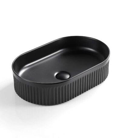 Oval Above Counter Ceramic Basin Ultra Slim - Fluted - Matt Black - 580x360x120mm | CA5836-MB
