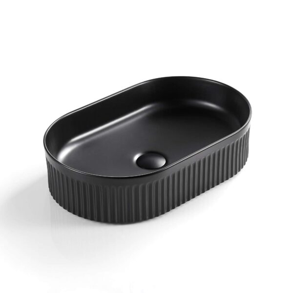 Oval Above Counter Ceramic Basin Ultra Slim - Fluted - Matt Black - 580x360x120mm | CA5836-MB