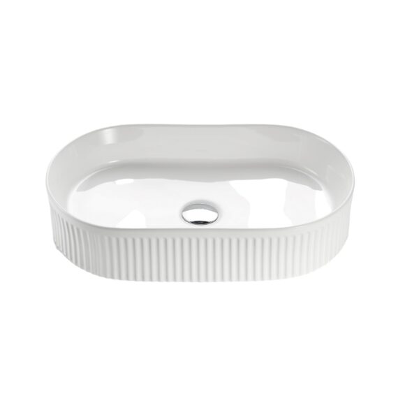 Oval Above Counter Ceramic Basin Ultra Slim - Fluted - Matt White - 580x360x120mm | CA5836-MW