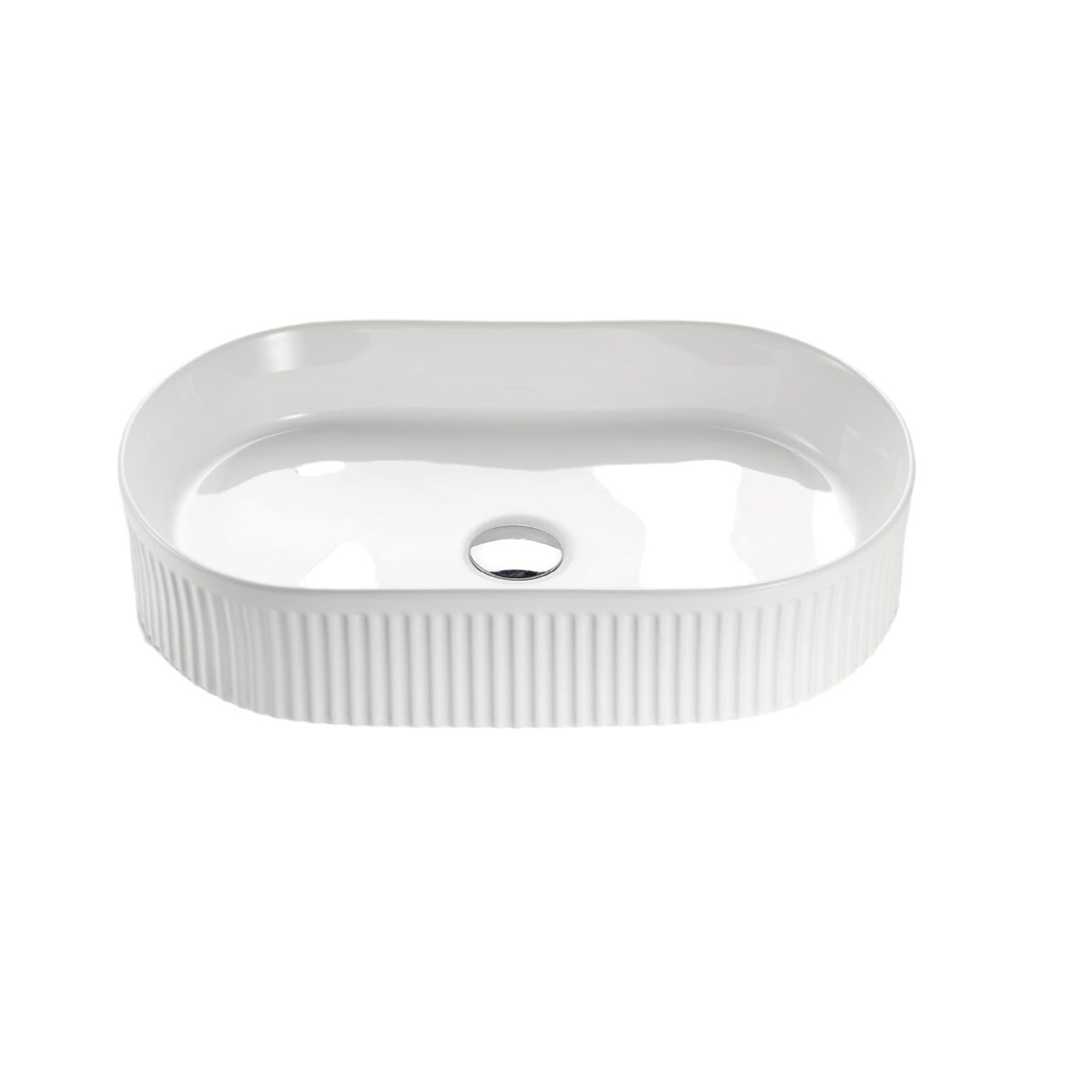 Oval Above Counter Ceramic Basin Ultra Slim - Fluted - Matt White - 580x360x120mm | CA5836-MW