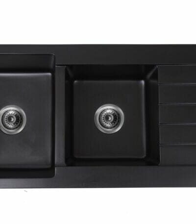 Pearl Black Double Bowl Granite Sink With Drainer - 1145x495mm | LXG-165962