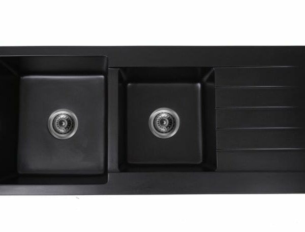 Pearl Black Double Bowl Granite Sink With Drainer - 1145x495mm | LXG-165962